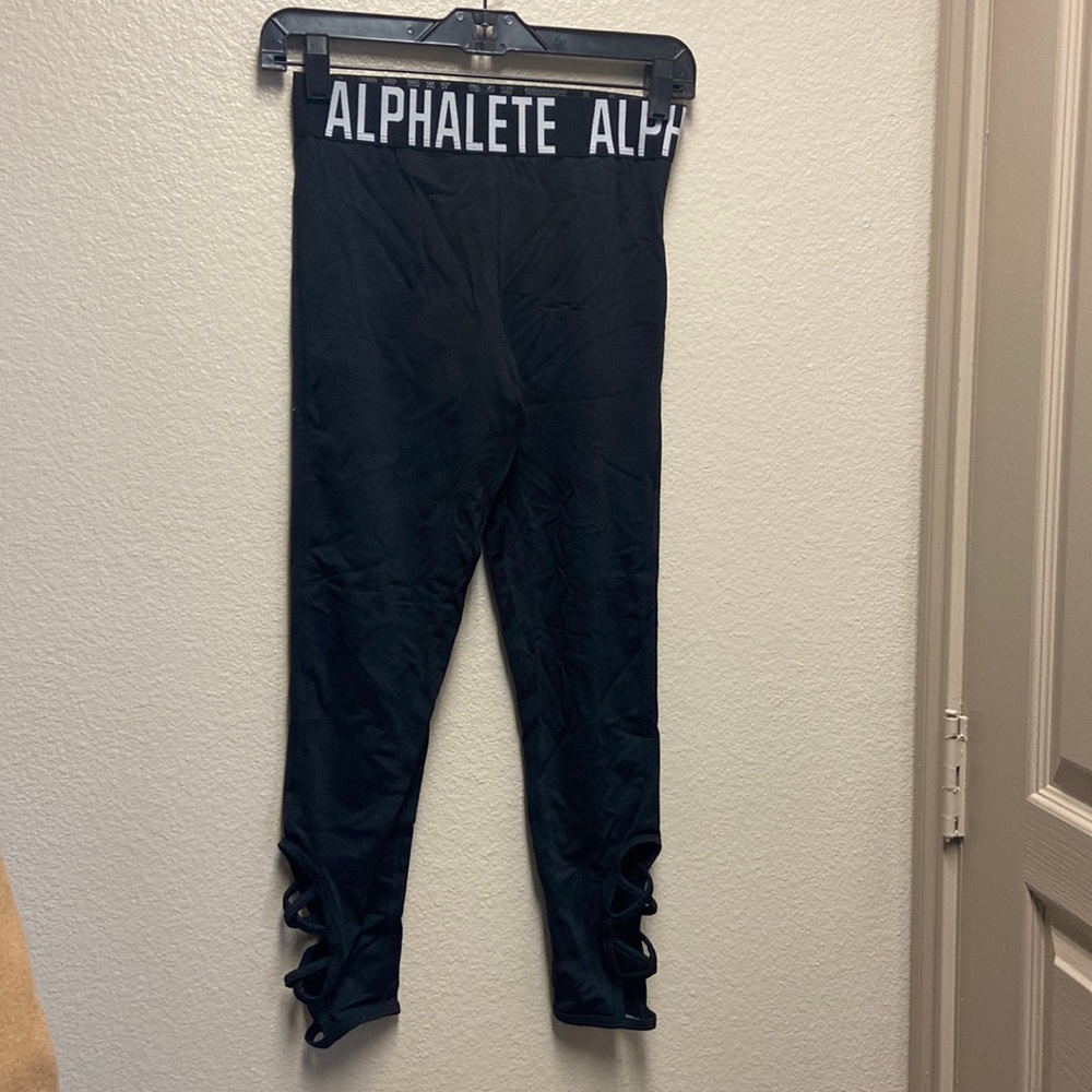 Small Black Alphalete Leggings with Logo & Criss Cross Leg Detail